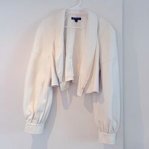 Vintage White Crop Leather Jacket